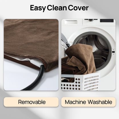Pet heating pad easy-clean cover shown removable next to washing machine