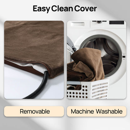 Removable brown pet heating pad cover beside washing machine drum for machine wash