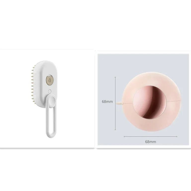 Cat steam brush, white handle with oval head and central pink steam opening