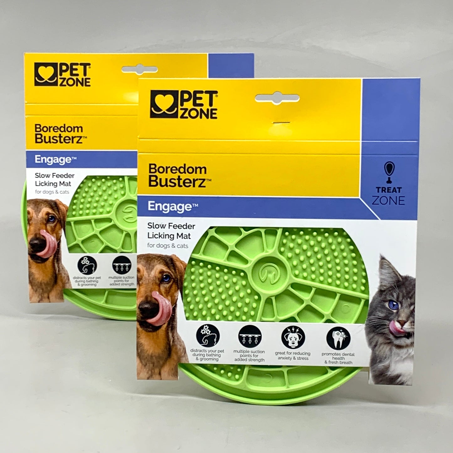 Green slow feeder licking mat with raised texture and suction cups for dogs and cats