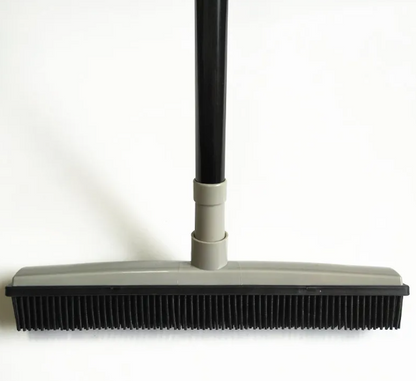 Pet hair removal broom mop with black handle and gray base, black bristle cleaning head