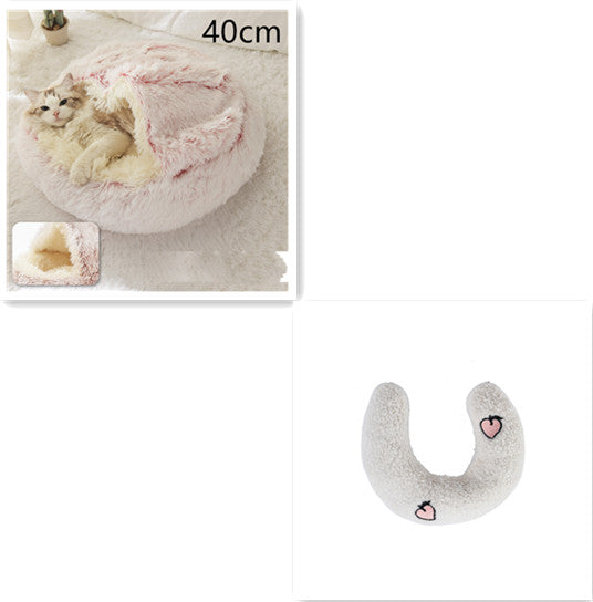 40cm plush pet bed, light gray U-shaped cushion with small heart patches