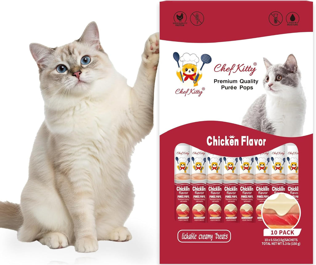 Lickable cat treat puree pouch, chicken flavor for cats (10 pack)