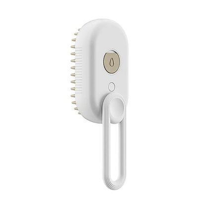 Cat steam brush, white handle with oval brush head and two control buttons