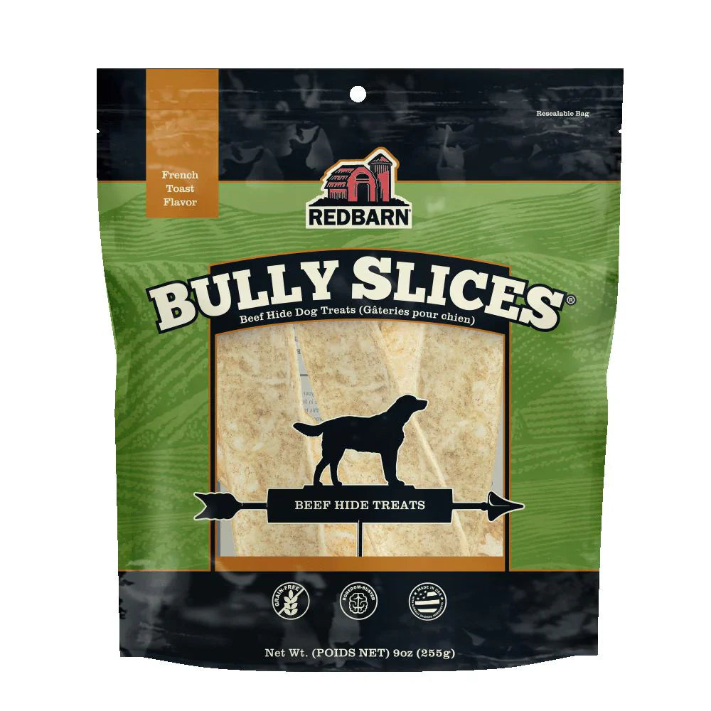 Redbarn Bully Slices beef hide dog treats in French Toast flavor, grain-free, 9 oz bag