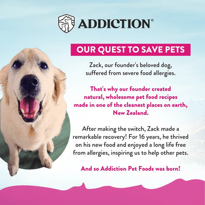 Happy dog with natural pet food story from Addiction Pet Foods