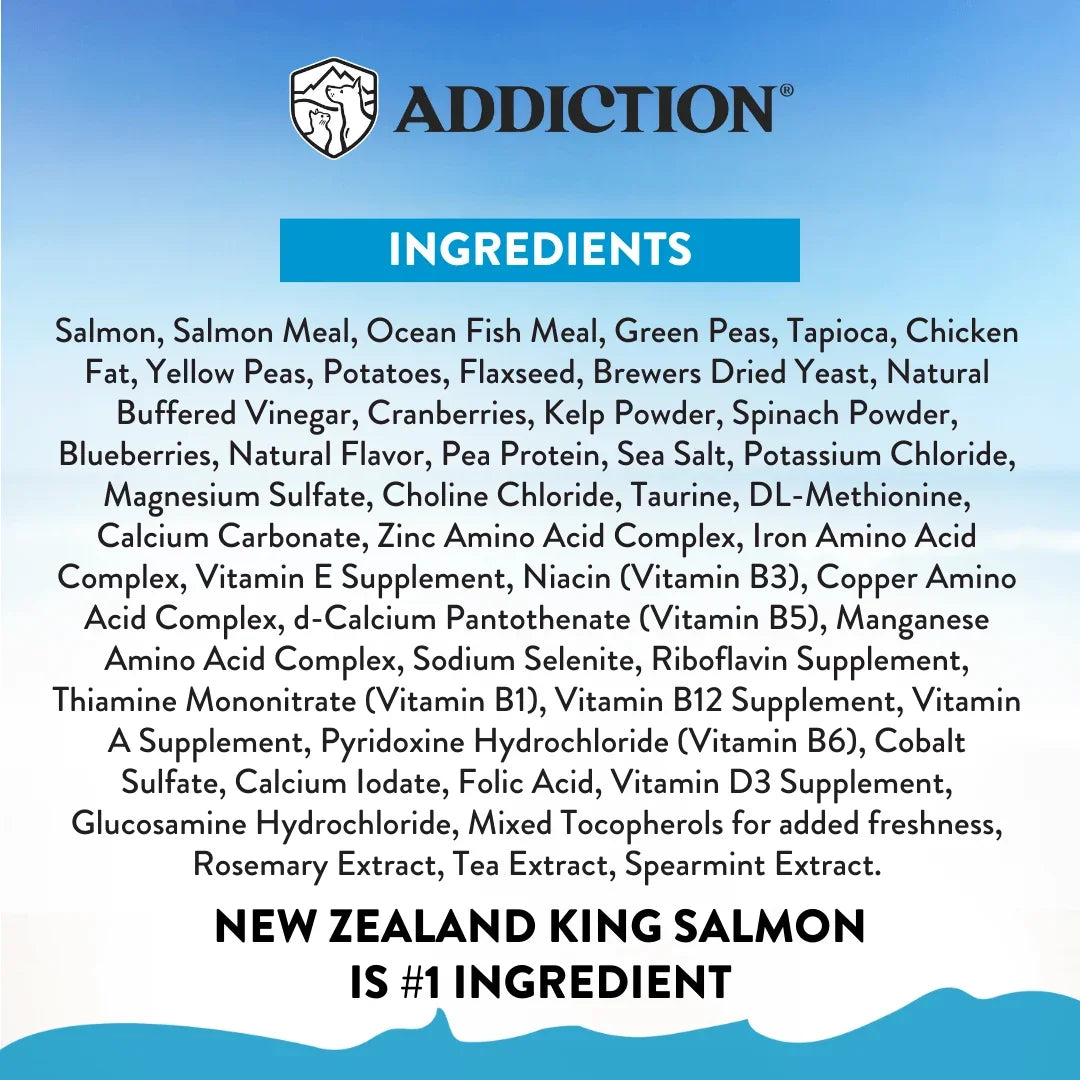 New Zealand King Salmon pet food ingredients list with natural flavors and vitamins