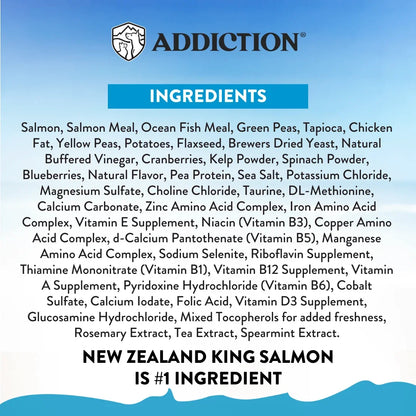 New Zealand King Salmon pet food ingredients list with natural flavors and vitamins