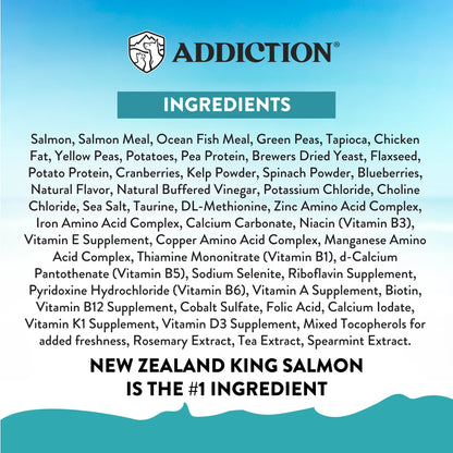 Dry cat food ingredients panel; New Zealand king salmon listed as #1 ingredient