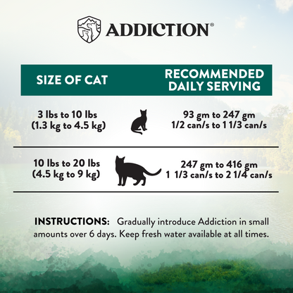 Addiction Island Birds serving guide label for cats