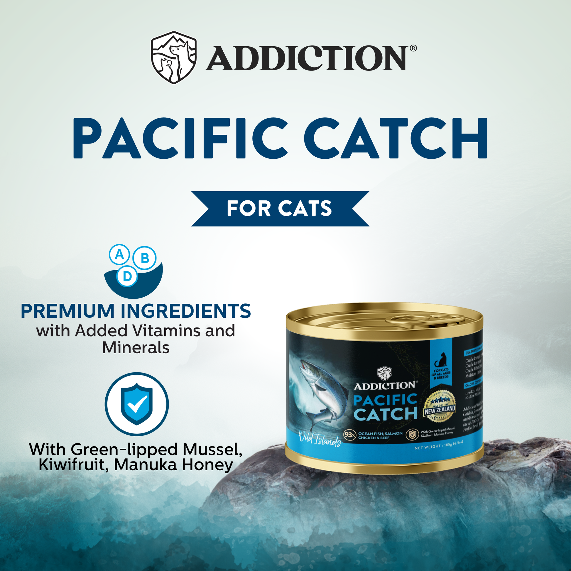 ADDlCTION canned cat food, Pacific Catch flavor can for cats with gold lid