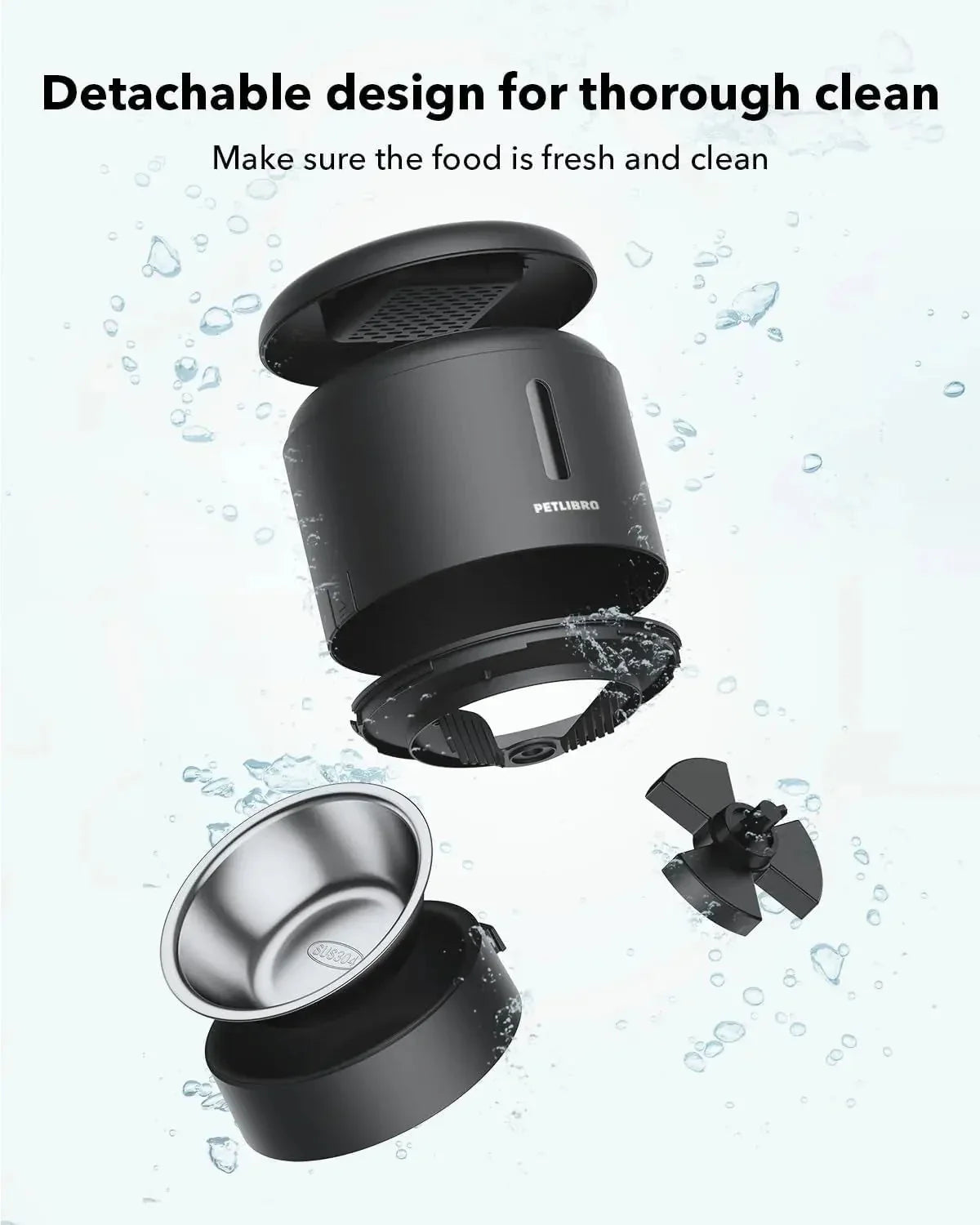 Black PETLIBRO automatic pet feeder with detachable bowl for cleaning