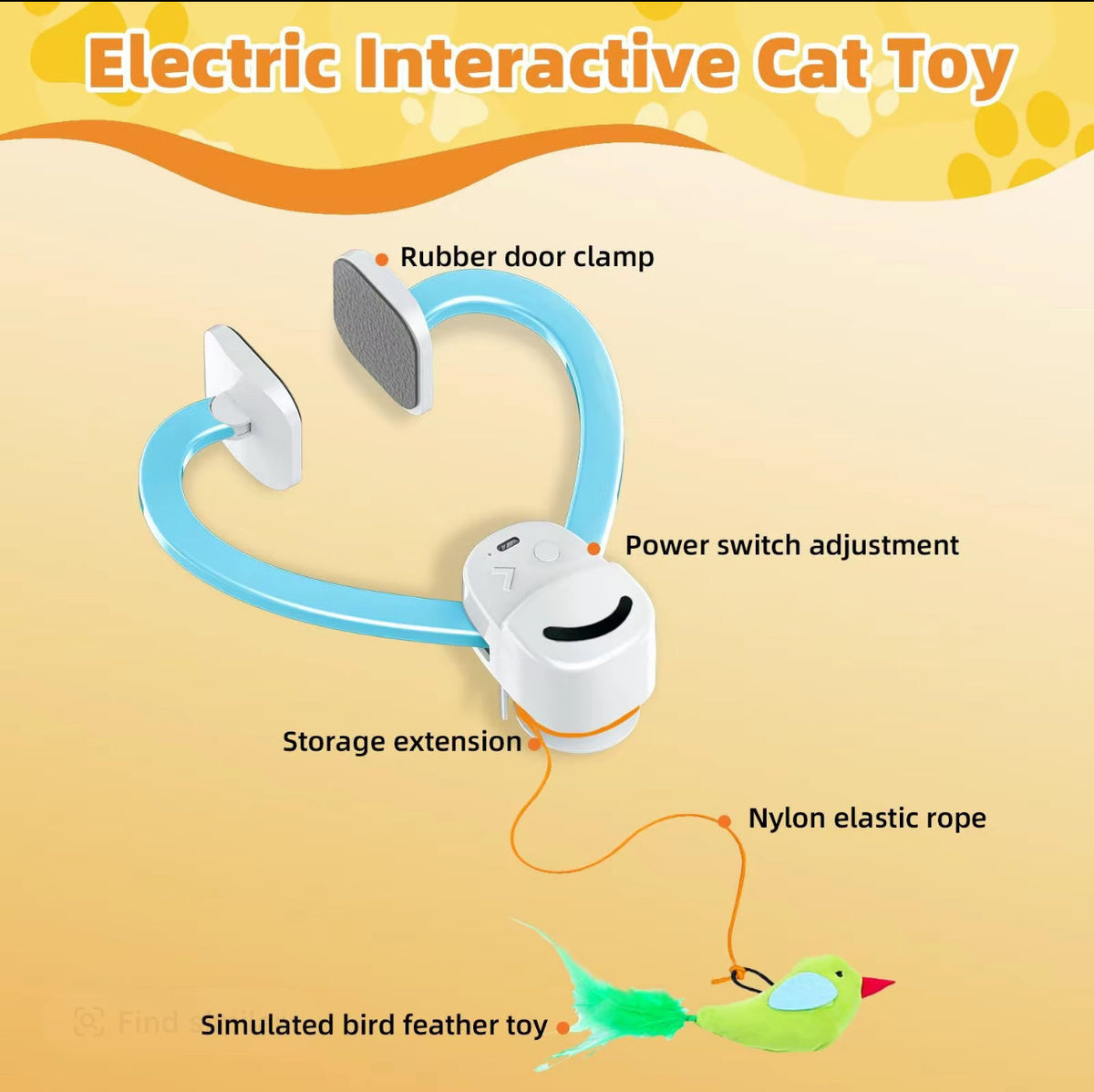 Heart-shaped cat toy kit with rubber door clamp, telescopic spring, elastic rope