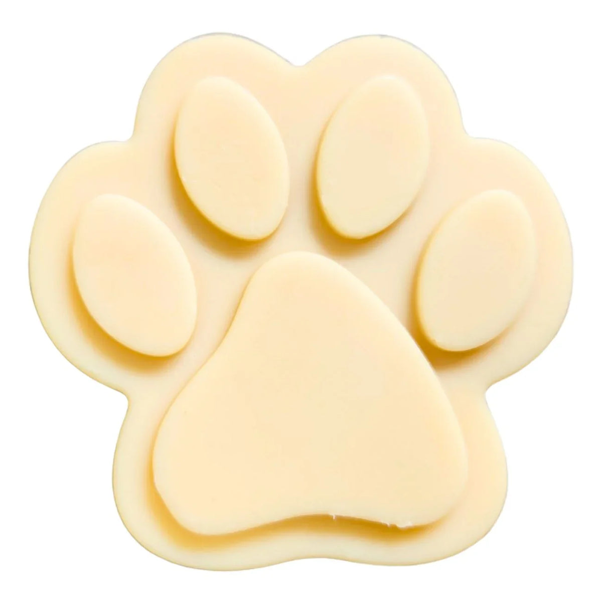 Paw-shaped goat milk soap bar with rounded paw-pad design