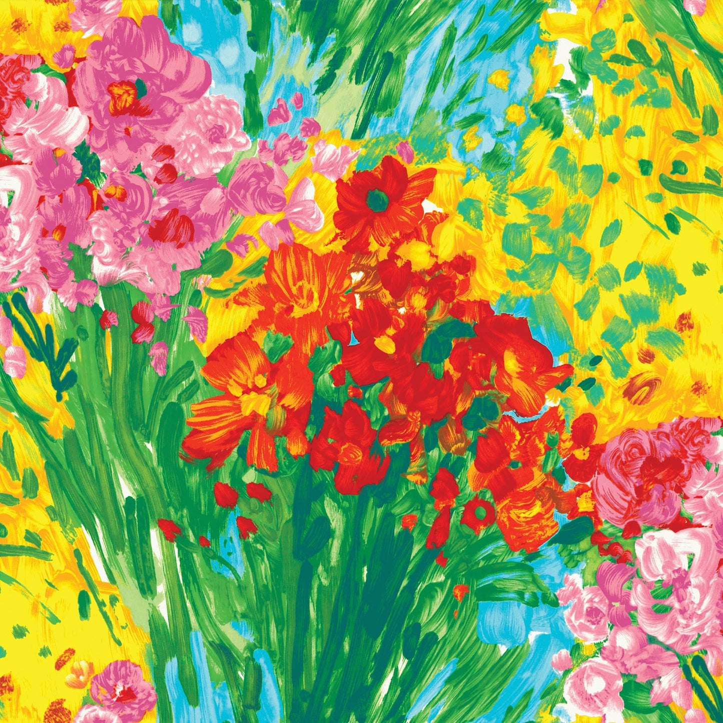 Floral fabric pattern for pet leash in bright pink, green, yellow, and orange