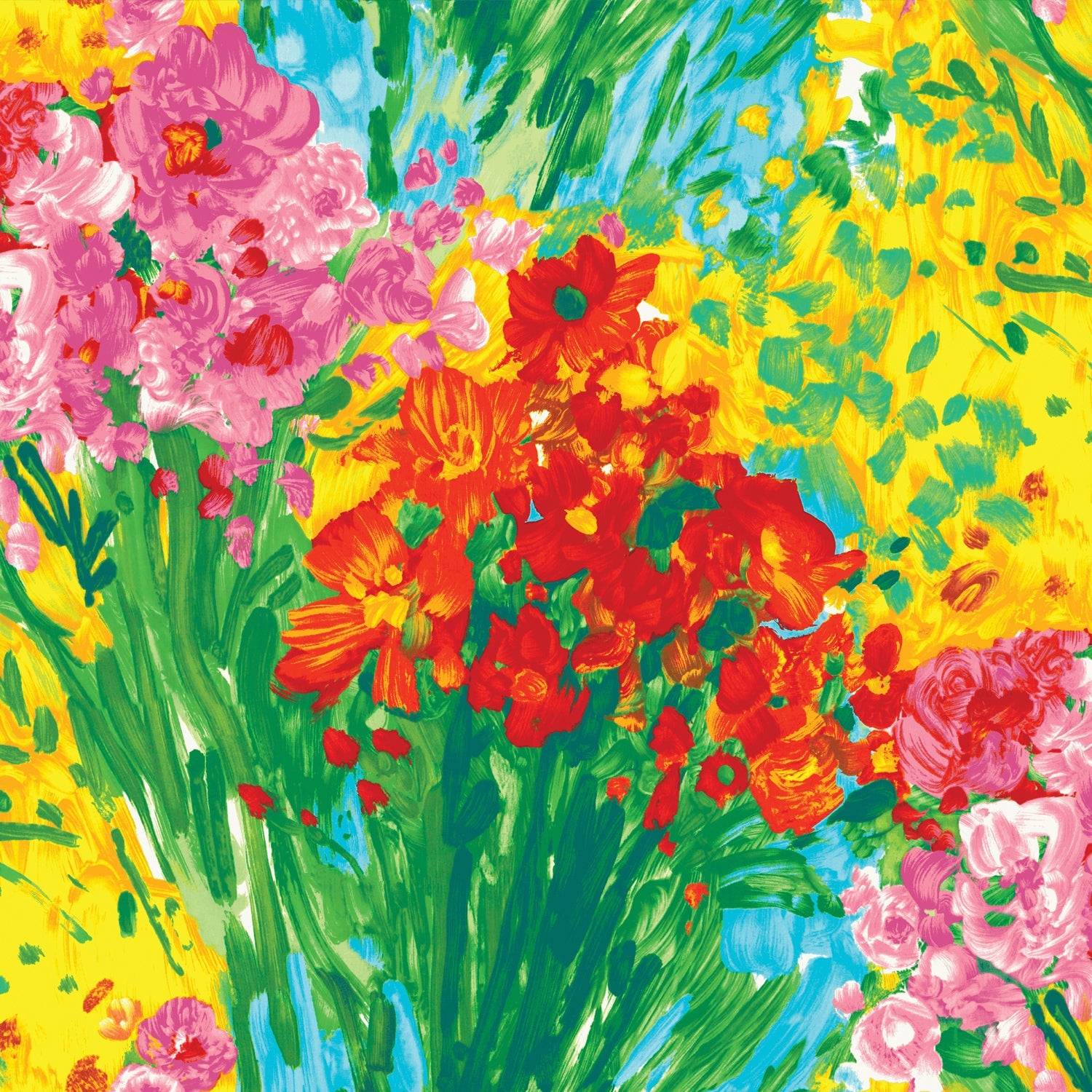 Floral fabric pattern for pet leash in bright pink, green, yellow, and orange