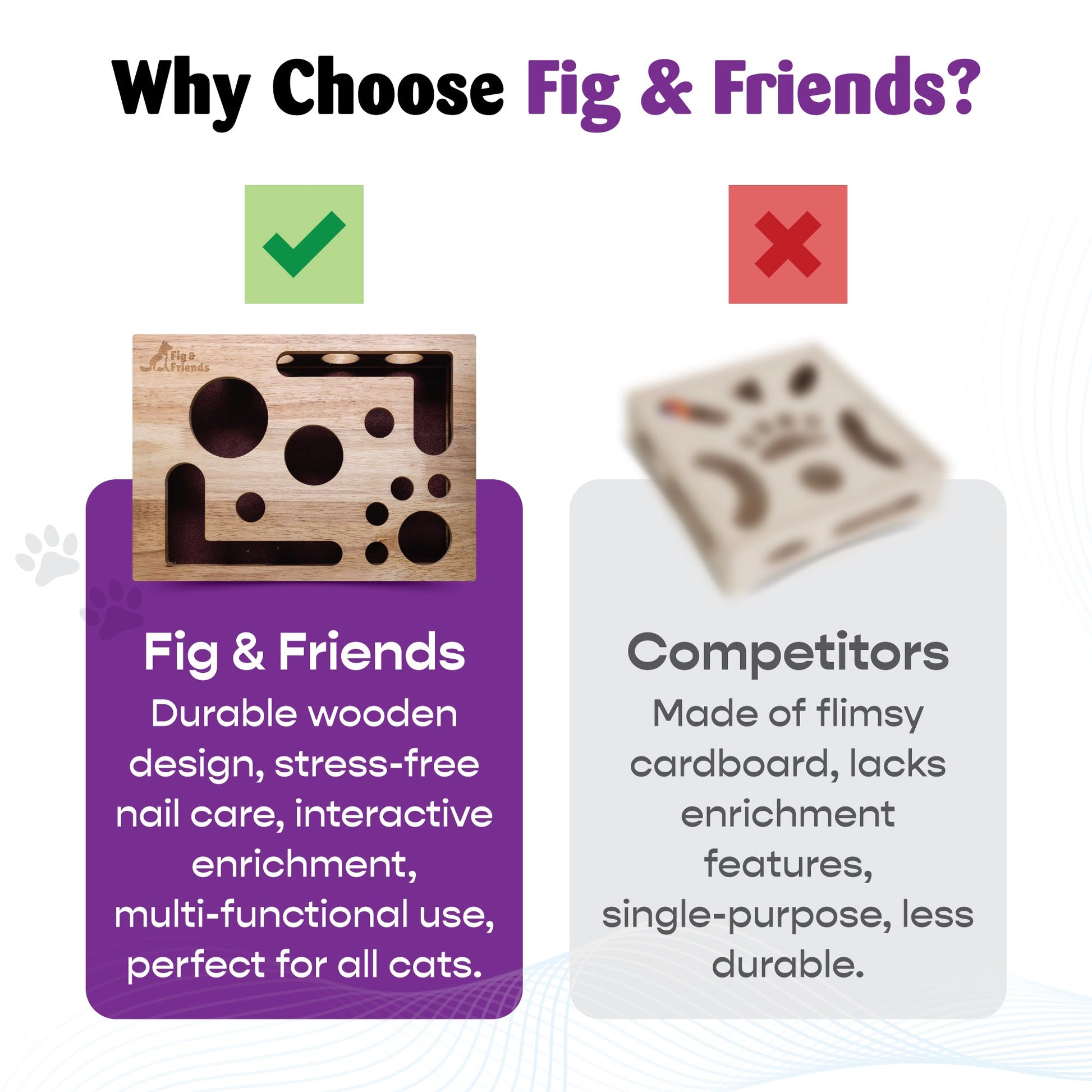 Wooden cat nail file enrichment box puzzle illustration with circular holes