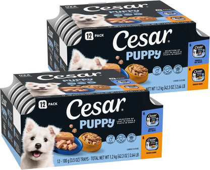 Cesar Puppy wet dog food variety pack, 24 ct multipack boxes