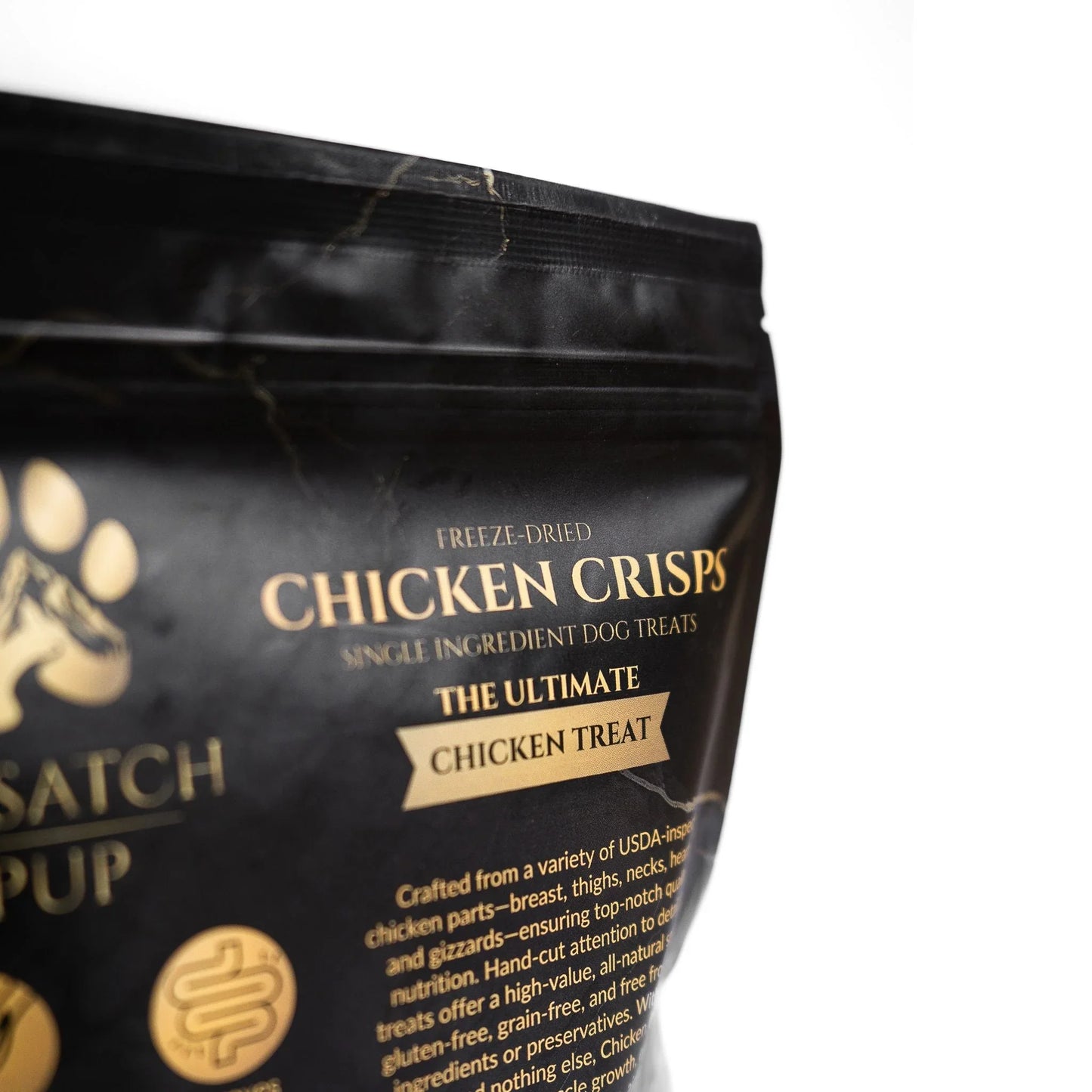 Wasatch Pup Freeze-dried Chicken Crisps pouch close-up