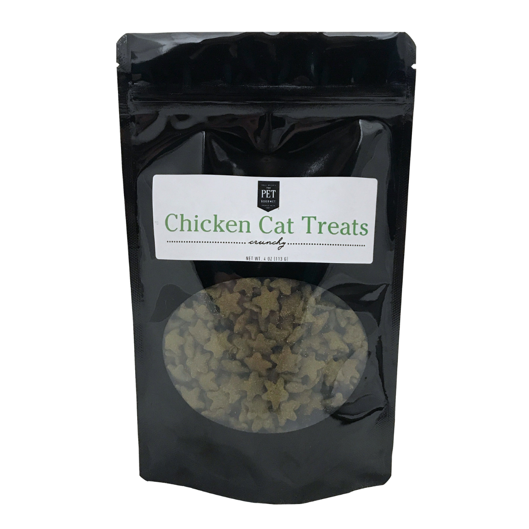 Chicken cat treats bag, star-shaped dried treats in a resealable pouch