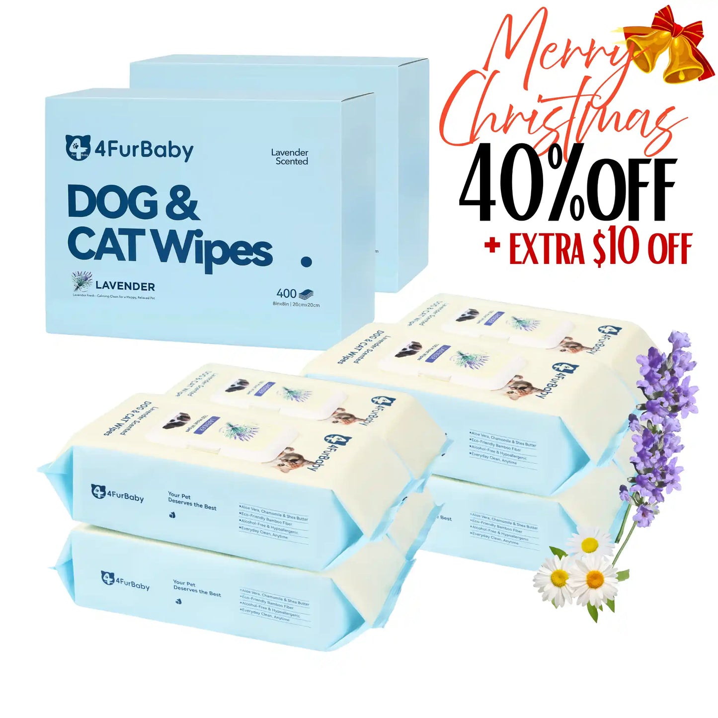 Dog & cat grooming wipes, lavender scent, 400-count pack