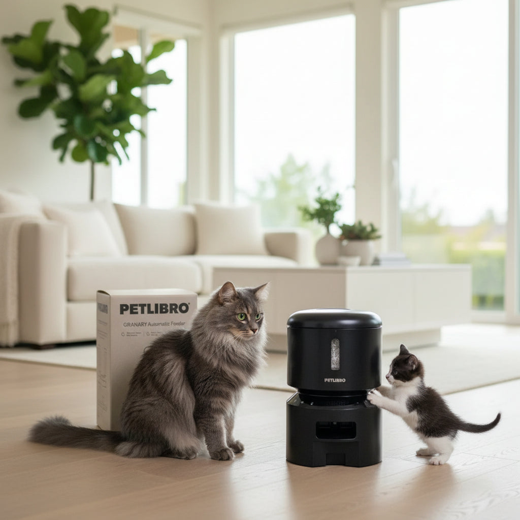 Black PETLIBRO automatic cat feeder with single tray and lid window