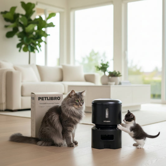 Black PETLIBRO automatic cat feeder with single tray and lid window