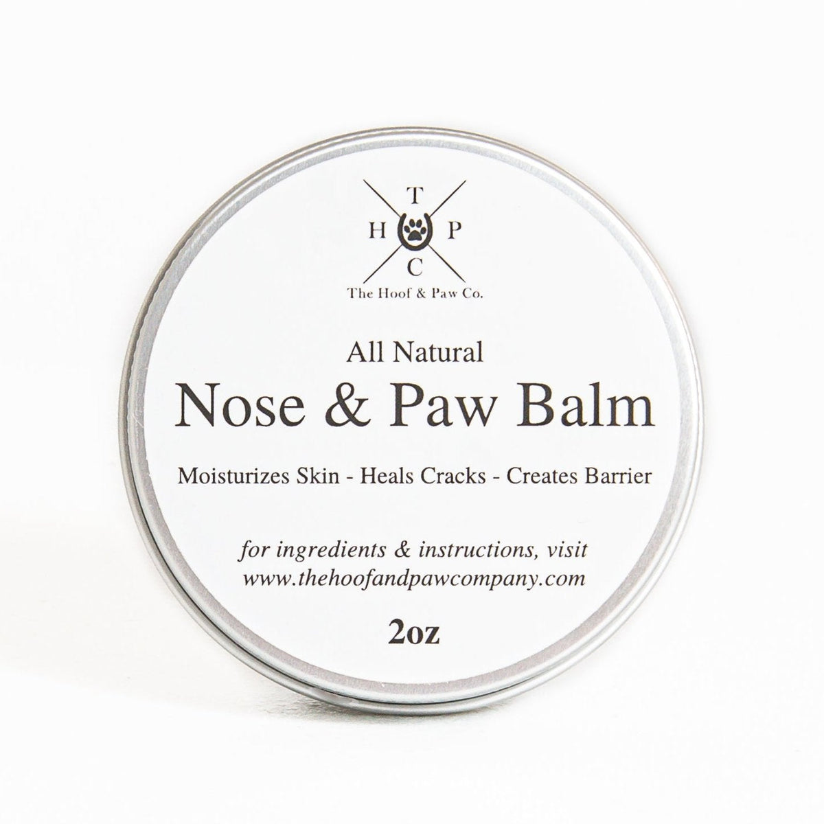 All-natural nose & paw balm 2 oz tin close-up label