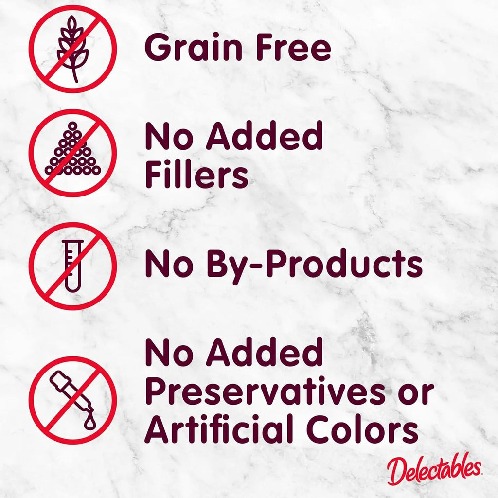 Cat treat claim icons: Grain Free and no added fillers, preservatives, or artificial colors