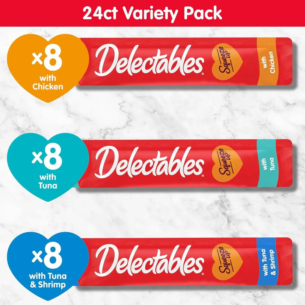 24ct variety pack with eight chicken, eight tuna, and eight tuna & shrimp tubes