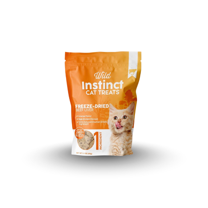 Orange Wild Instinct cat treats pouch with freeze-dried beef liver for cats