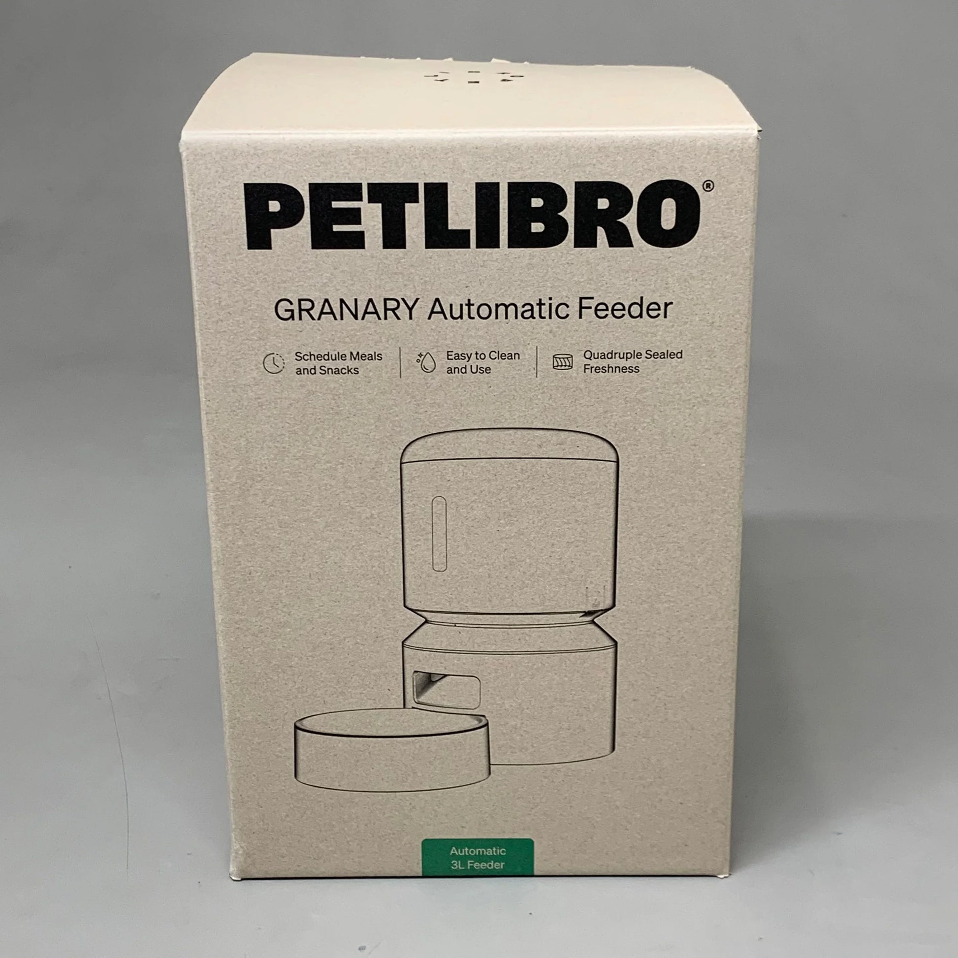 PETLIBRO Granary automatic feeder package box with product diagram and label