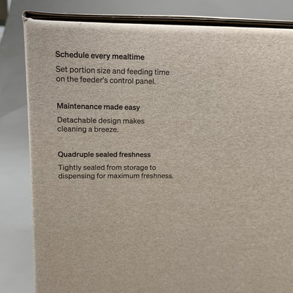 Automatic feeder product box with printed usage and maintenance instructions