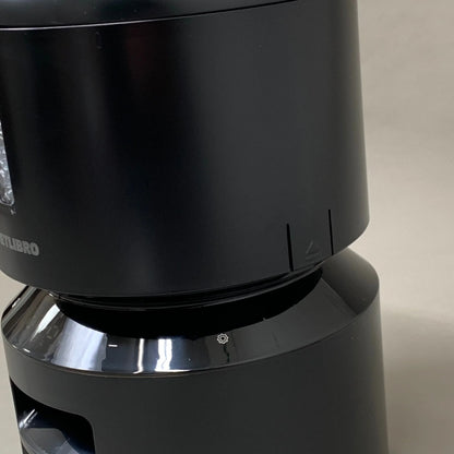 Black automatic cat feeder front view of stacked base and inner tray opening