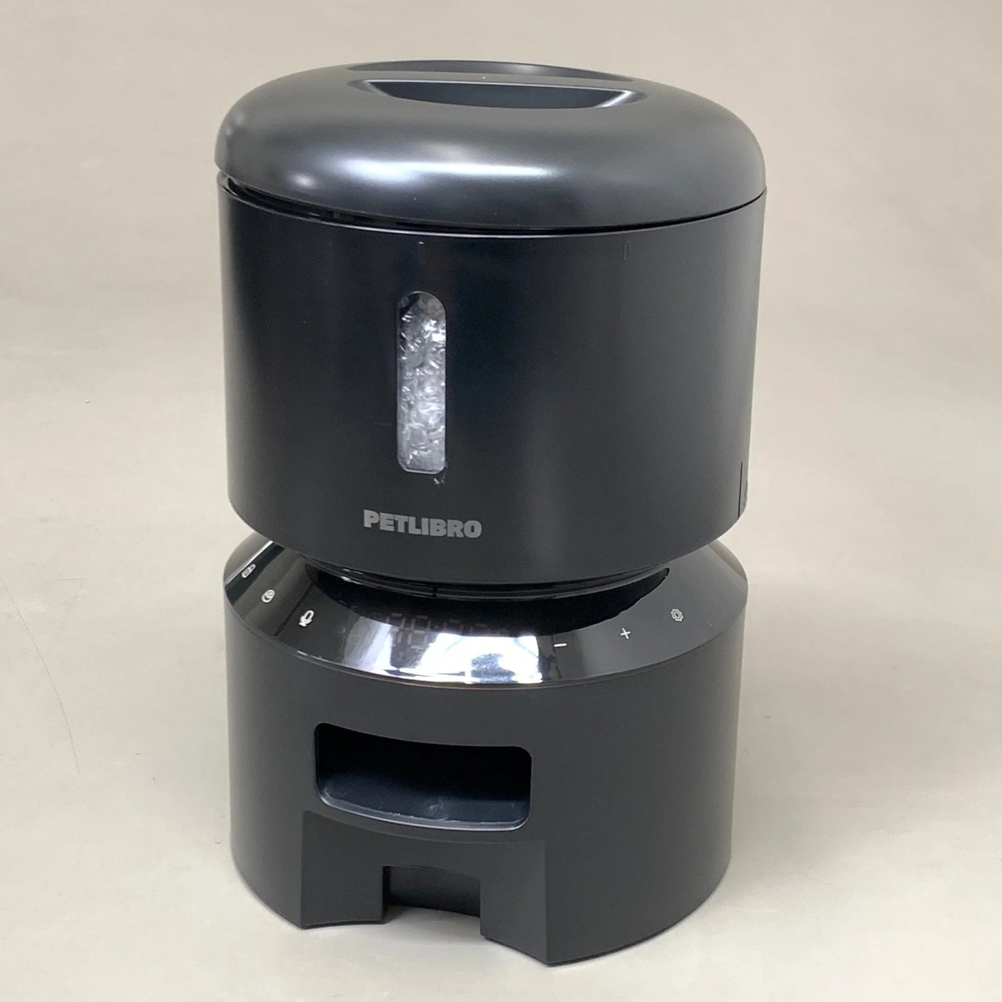 Black PETLIBRO automatic feeder with lid and front base access window