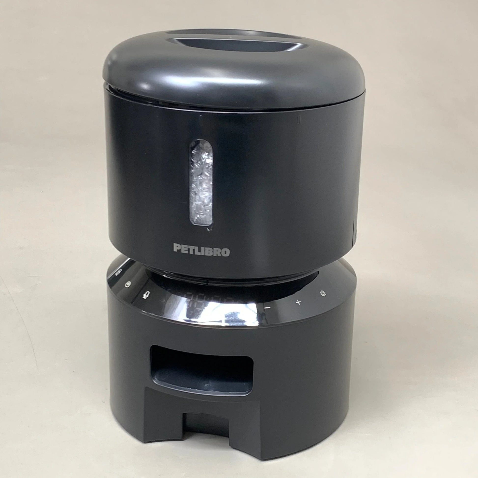 Black PETLIBRO automatic feeder with lid and front base access window