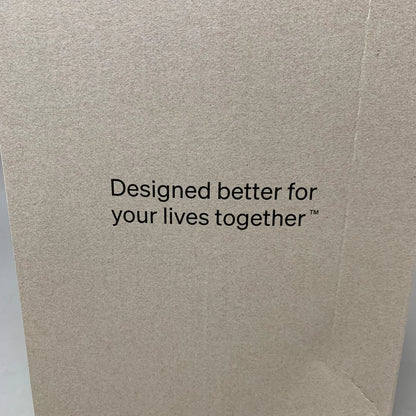 Automatic cat feeder box with printed slogan text