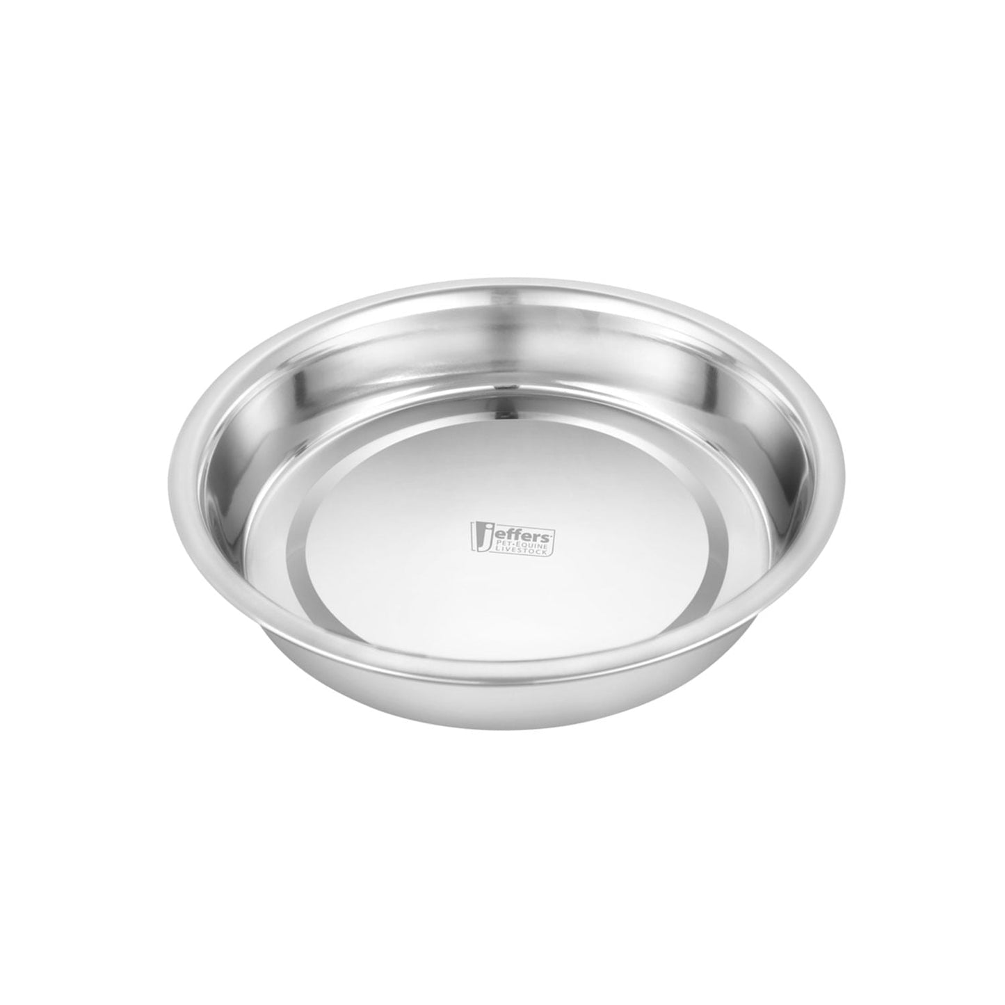 Stainless steel pet bowl viewed from above, showing inner base and polished rim.