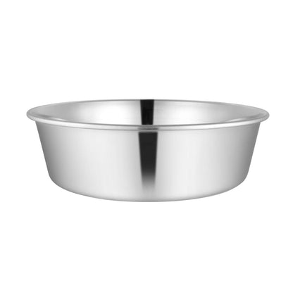 Stainless steel pet bowl shown at an angle with reflective polished exterior.