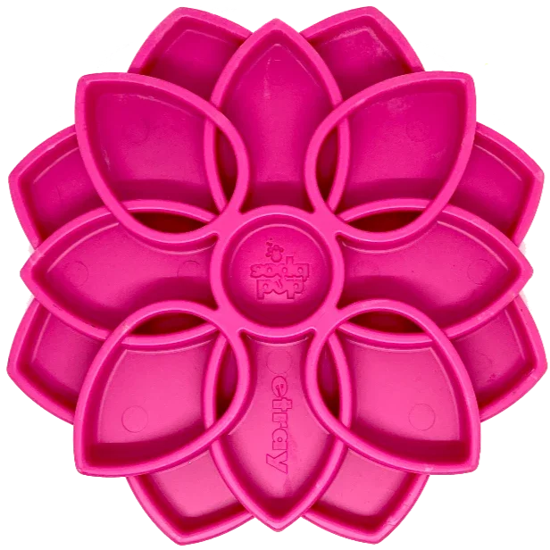Pink Mandala slow feeder dog bowl with flower-shaped divided feeding pads