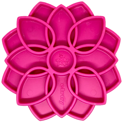 Pink Mandala slow feeder dog bowl with flower-shaped divided feeding pads