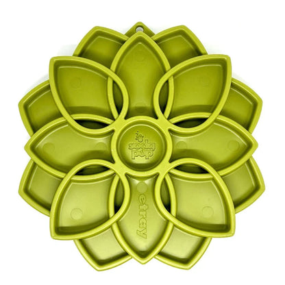 Green Mandala slow feeder dog bowl with flower-shaped divided feeding pads
