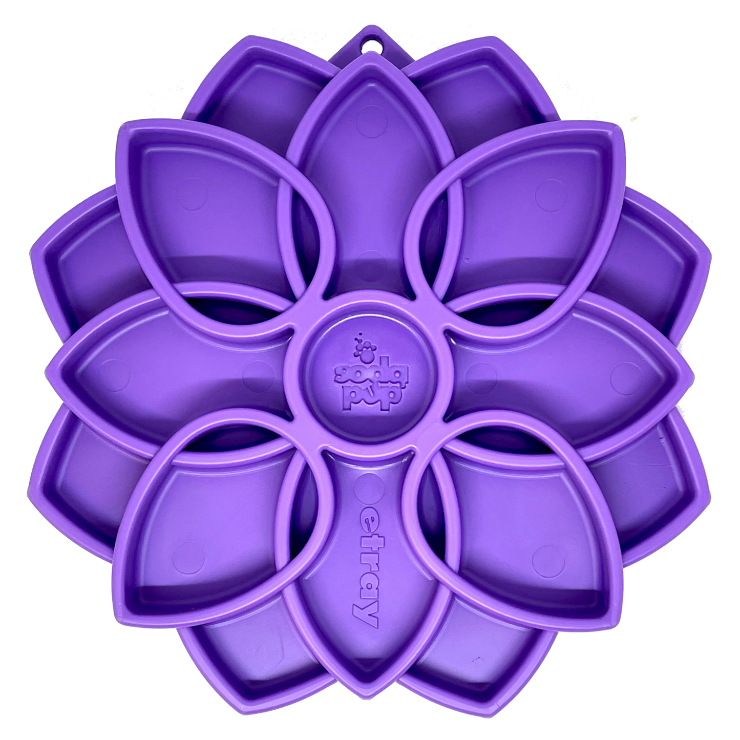 Purple Mandala slow feeder dog bowl with flower-shaped divided treat compartments