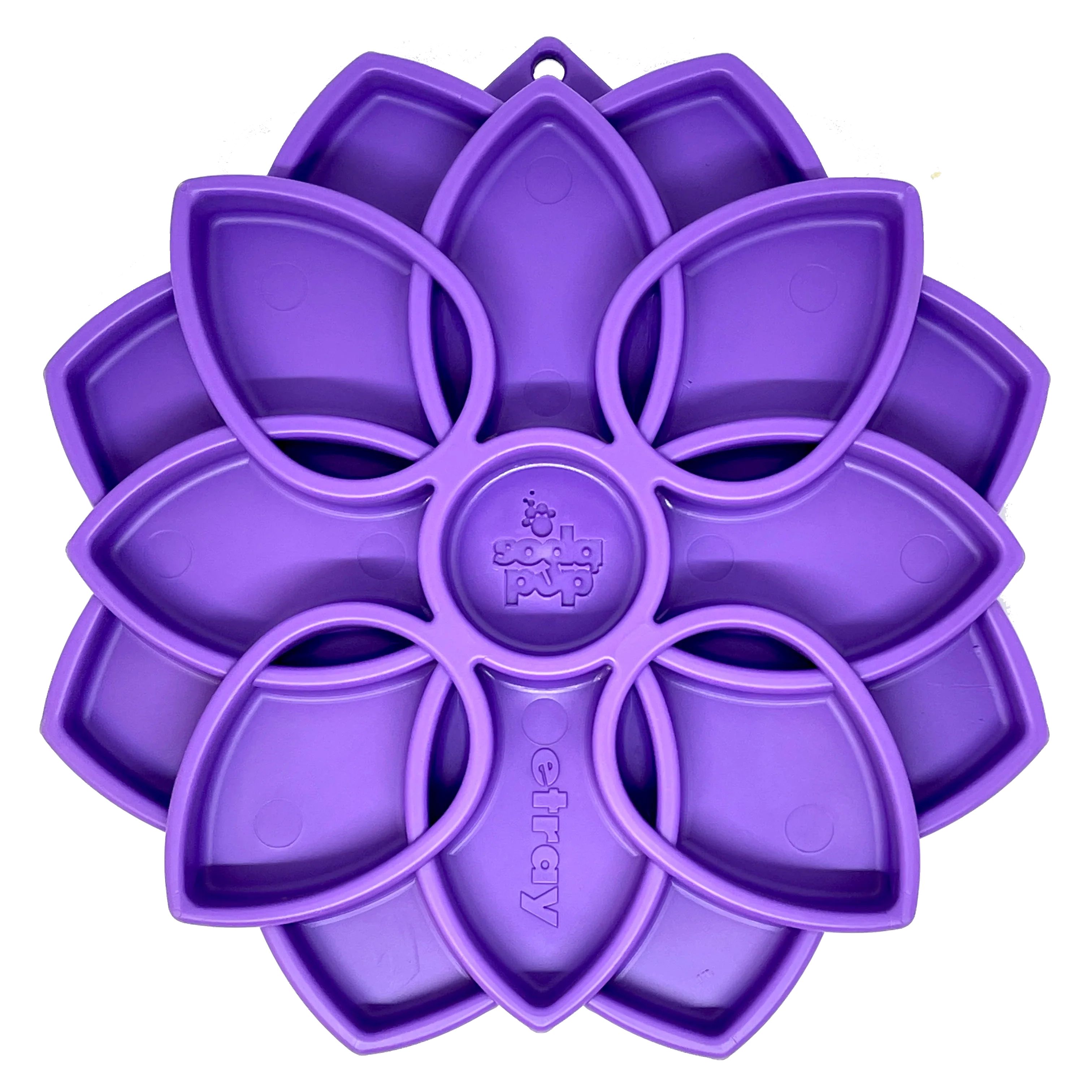 Purple Mandala slow feeder dog bowl with flower-shaped divided treat compartments