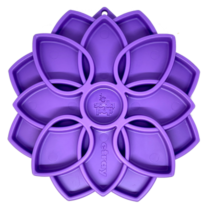 Purple Mandala slow feeder dog bowl with flower-shaped divided treat compartments