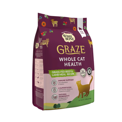 Wishbone cat dry food bag, purple Graze Whole Cat Health front view