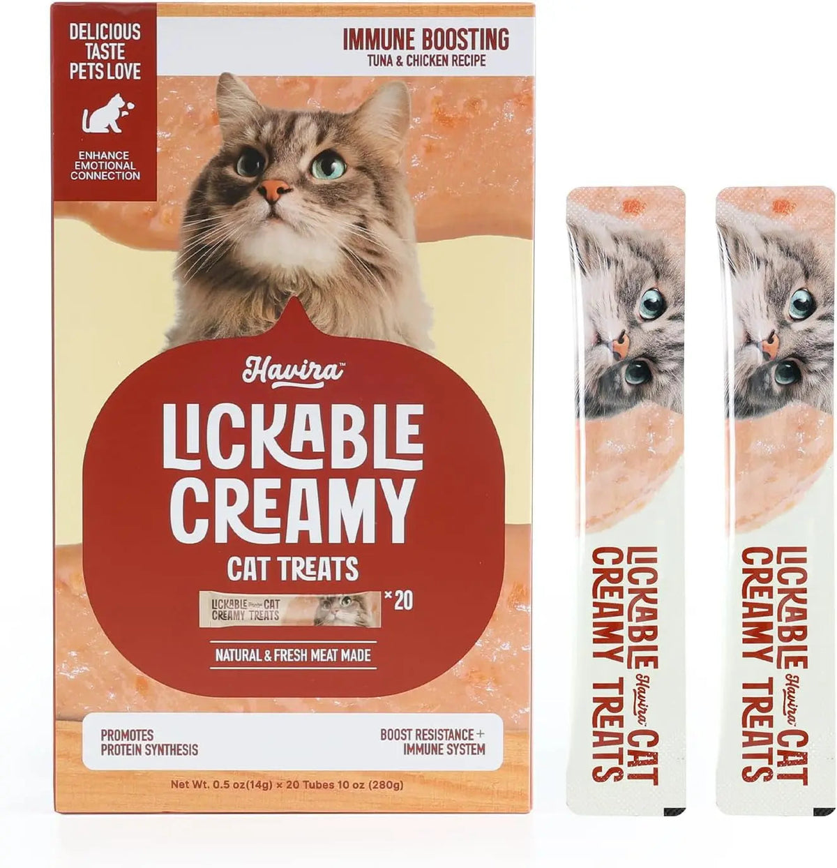 Havira lickable creamy cat treat tubes, immune boosting, tuna & chicken recipe