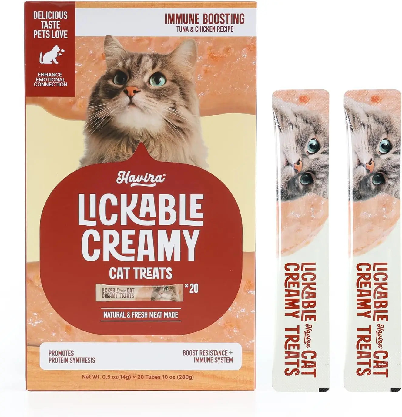 Havira lickable creamy cat treat tubes, immune boosting, tuna & chicken recipe
