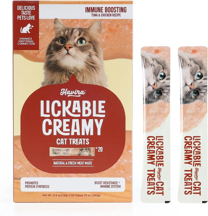 Havira lickable creamy cat treat tubes, immune boosting, tuna & chicken recipe