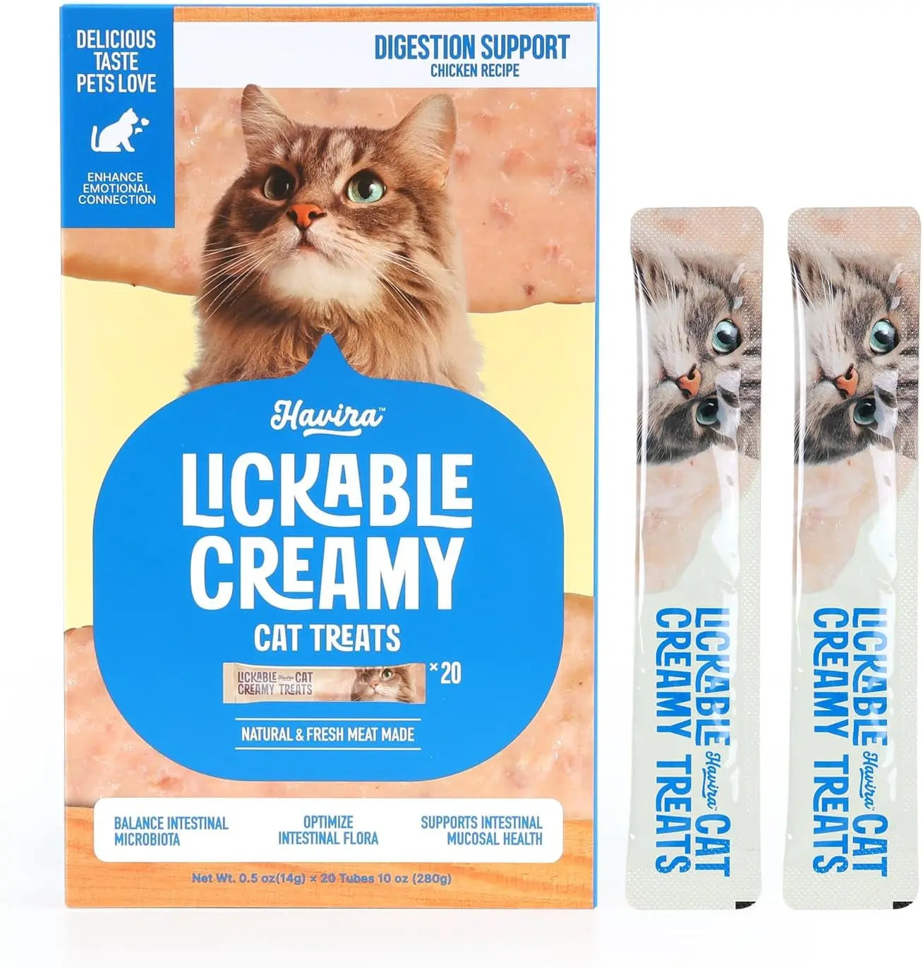 Cat lickable creamy treat box and two chicken recipe squeeze pouches